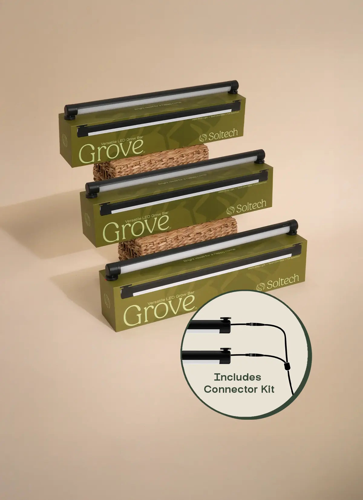 Grove LED grow light packaging with Sotech branding on a beige background