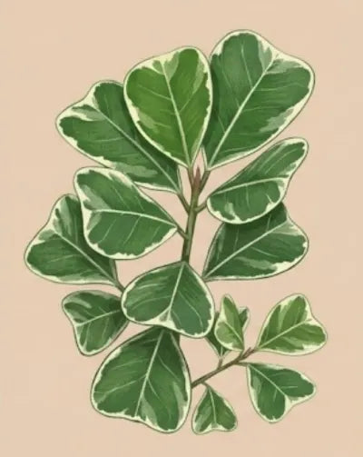 Illustration of a branch with green leaves on a beige background