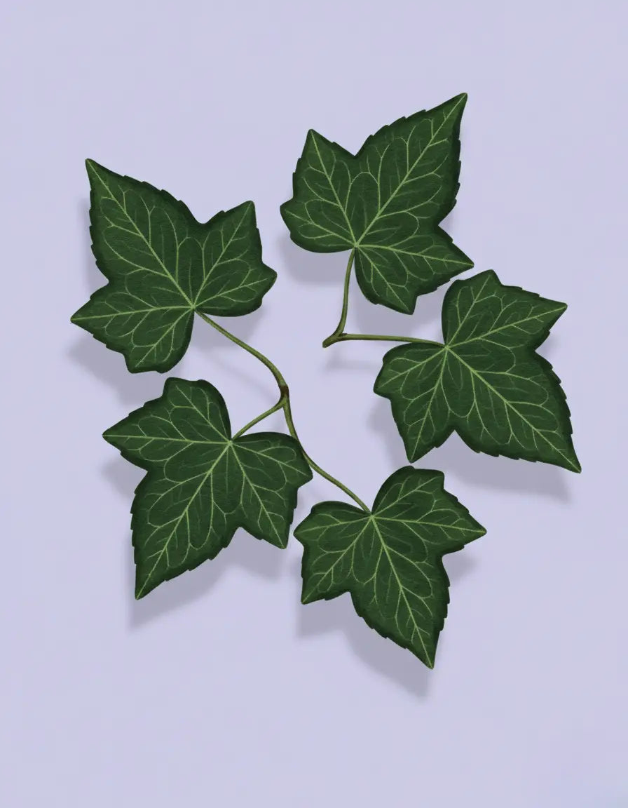 Green ivy leaves on a light purple background
