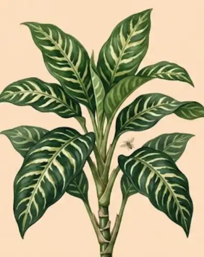 Illustration of a plant with green leaves on a beige background