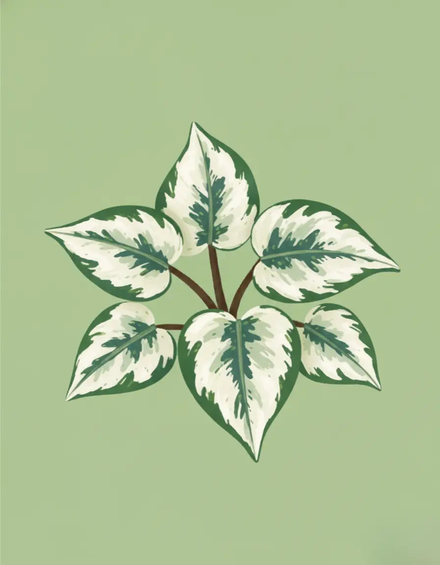 Illustration of a plant with white and green leaves on a light green background