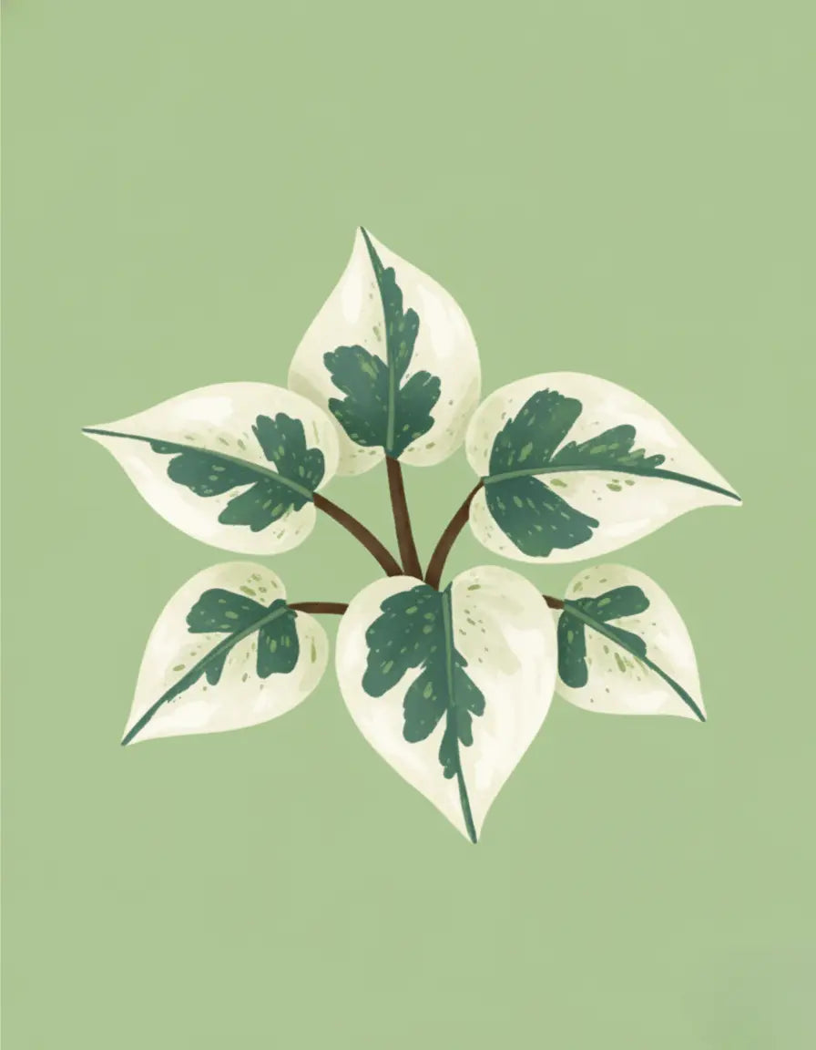 Illustration of a plant with green and white leaves on a light green background