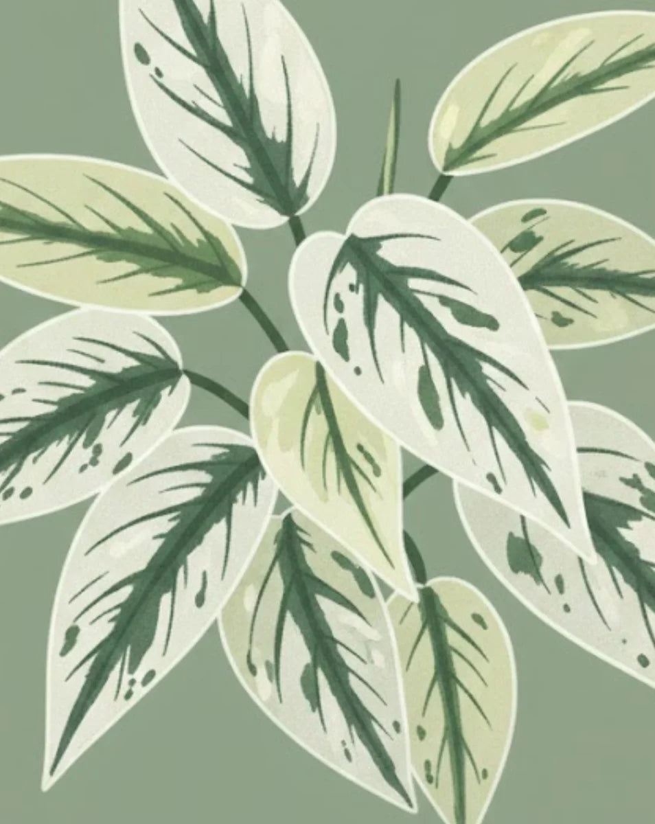 Illustration of green and white leaves on a green background