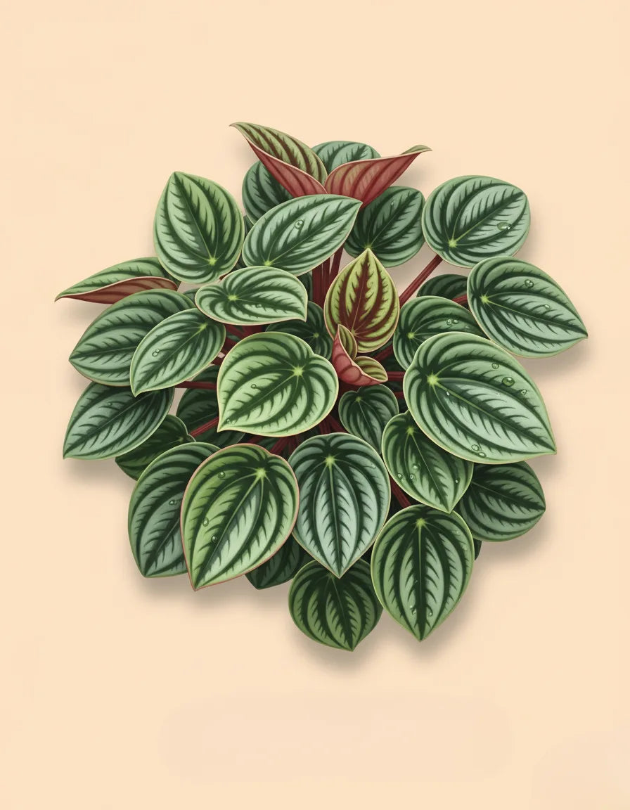 Illustration of a peperomia plant on a beige background