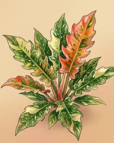Colorful leaf illustration on a beige background