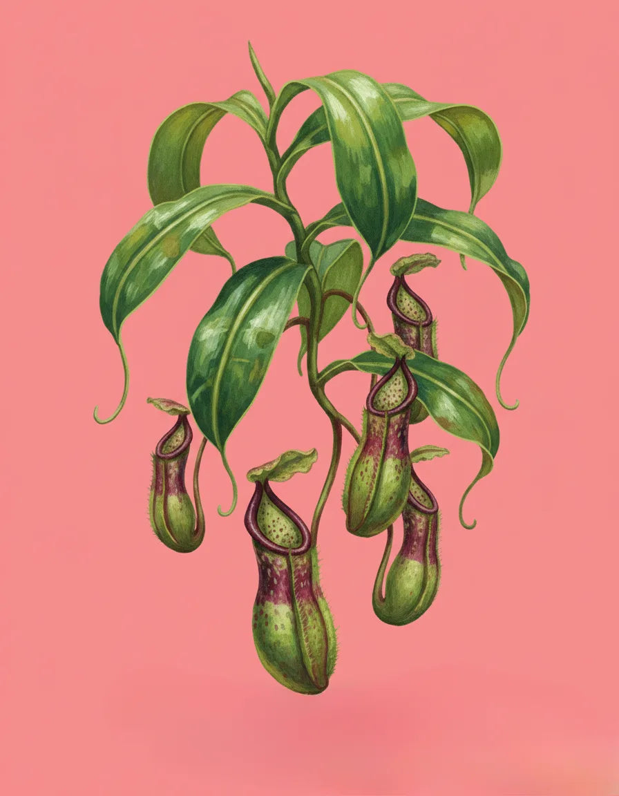 Illustration of a pitcher plant on a pink background
