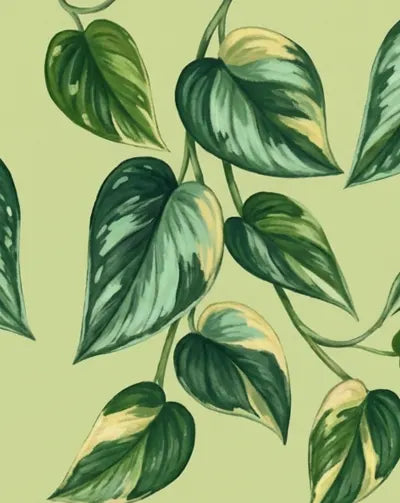 Pattern of green leaves on a light green background