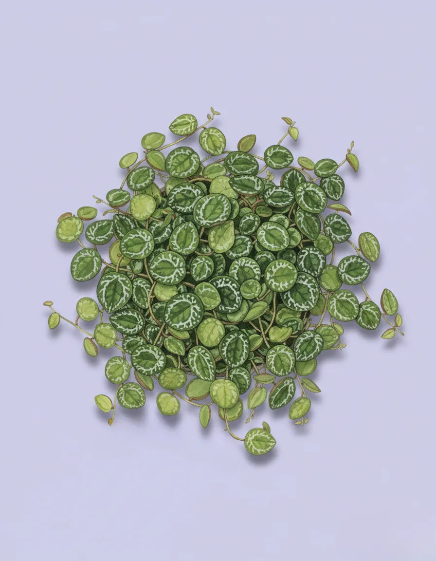 Small green plants on a light purple background