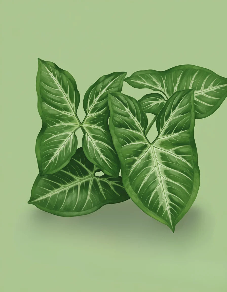Illustration of green leaves on a matching green background