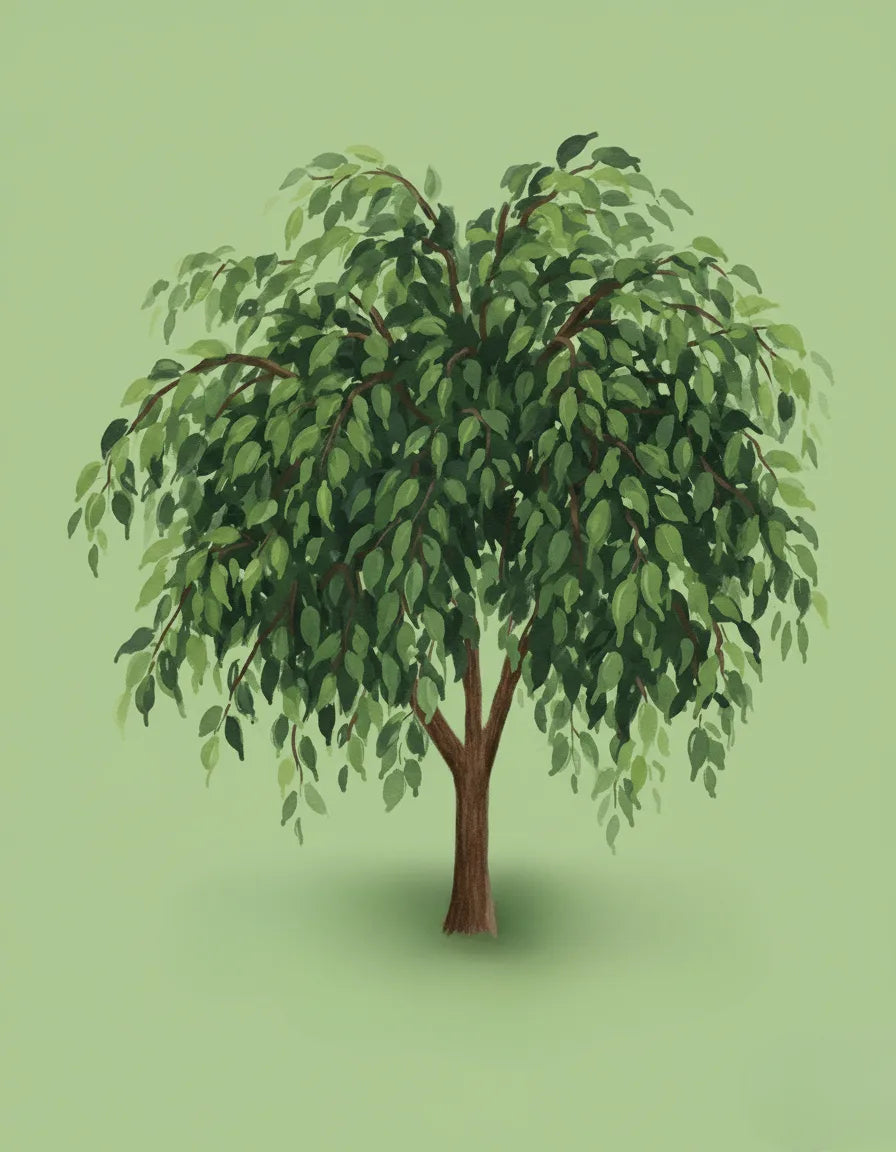 Illustration of a tree with green leaves on a light green background