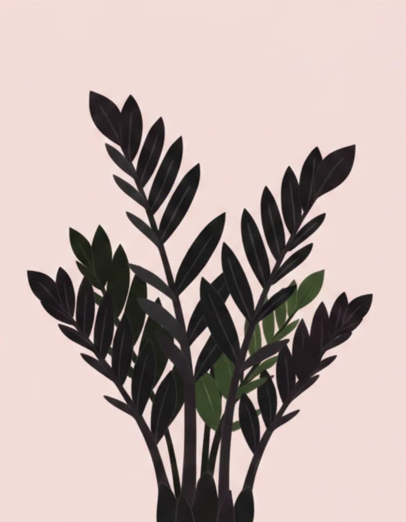 Black leaf silhouette on a pink background