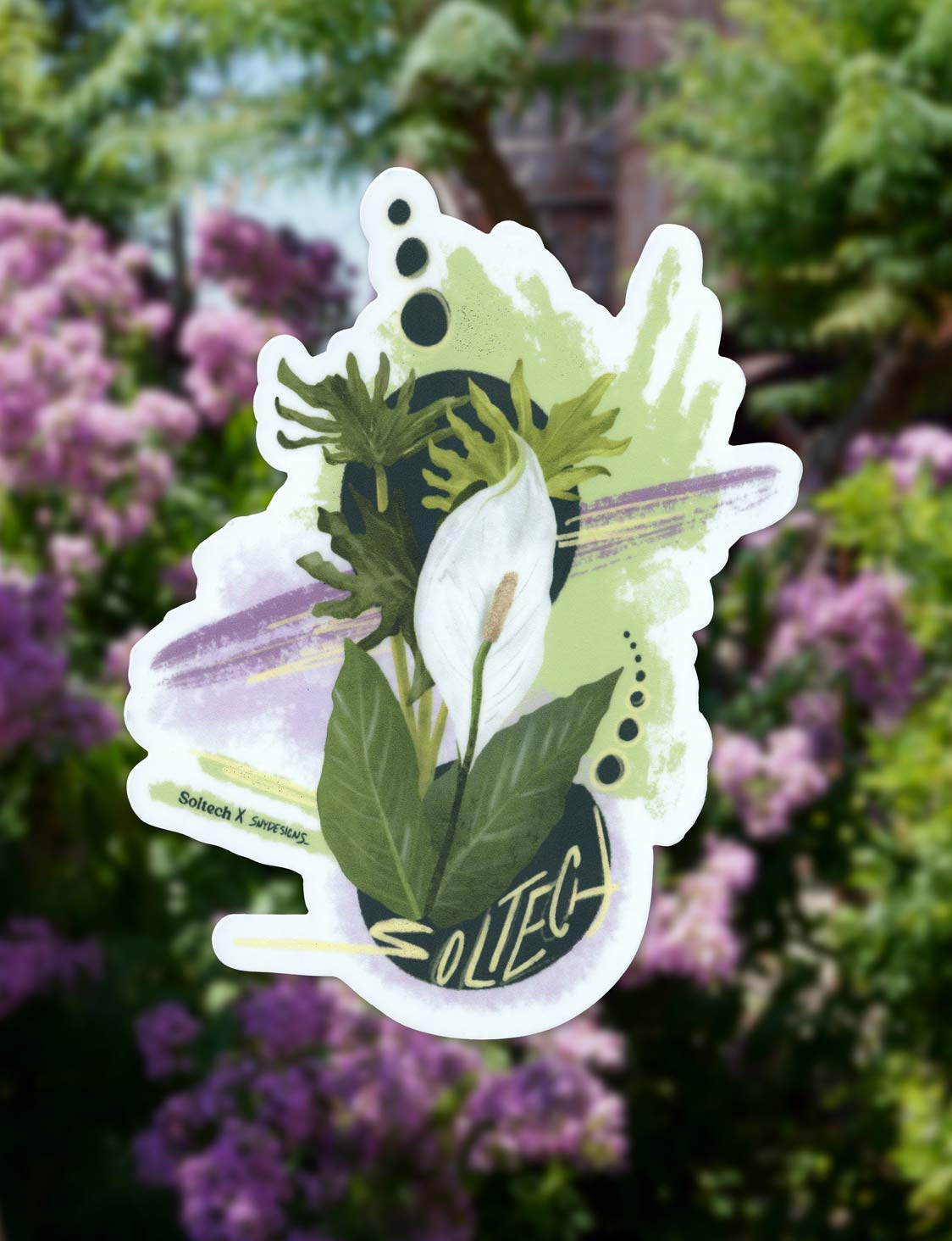 peace lily with purple flowers Peace Lily Vinyl Sticker